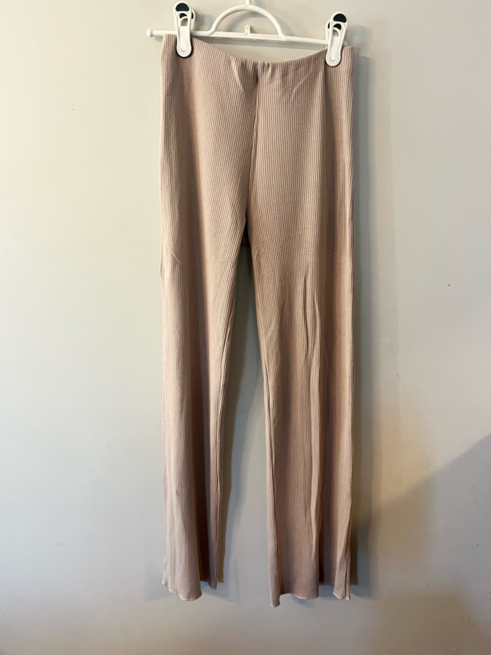 Ribbed Flare Knit Pants in Light Taupe